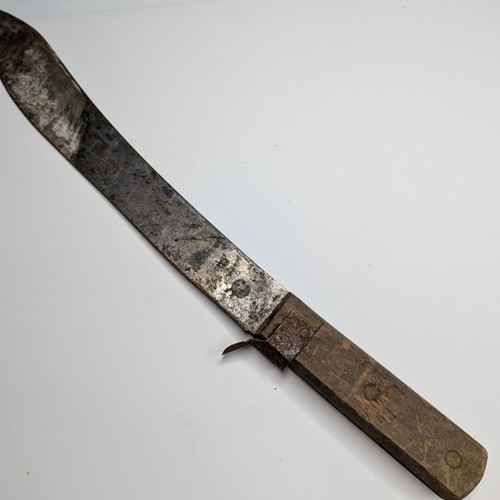 Vtg Primitive Heavy Duty Butcher Cleaver Knife Farm Tool Wood Handle Antique