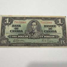 1937 - One Dollar Canadian Banknote - 1$,  Small Stain On Back !! AU !! 020502