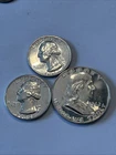 Lot of 3 proof uncirculated silver coins quarters franklin half