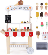 Wooden Ice Cream Cart for Kids, Toddler Ice Cream Truck Pull-Along Pretend Play