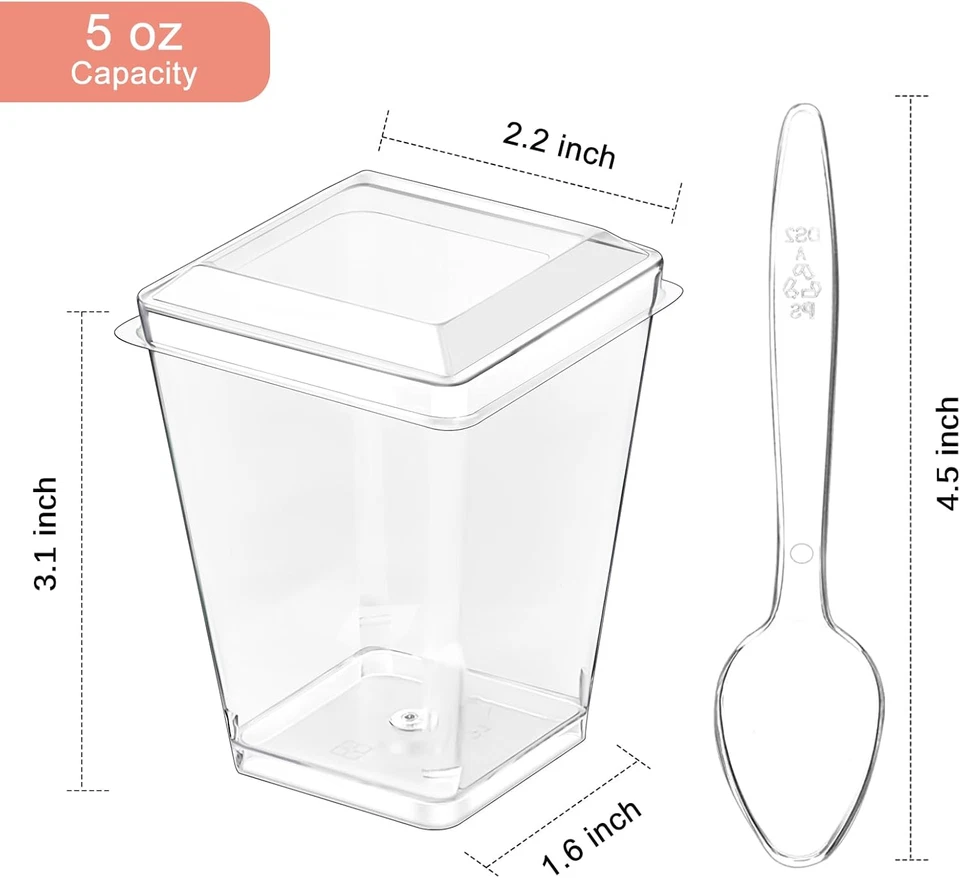 Paquete de 50 tazas de postre de plástico Zezzzxu de 5 oz con tapas y cucharas, pudín de plátano Cu Foto 2 de 4