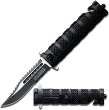 Coltello tascabile tattico Bowie TAC FORCE nero a molla aperto seghetto