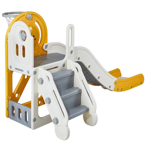 Kids Slide Playset Toddler Indoor Playground w/Basketball Hoop Store Space