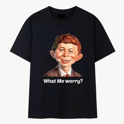 Alfred E Neuman T-Shirt What Me Worry MAD Magazine Retro Funny Graphic Tee S-5XL