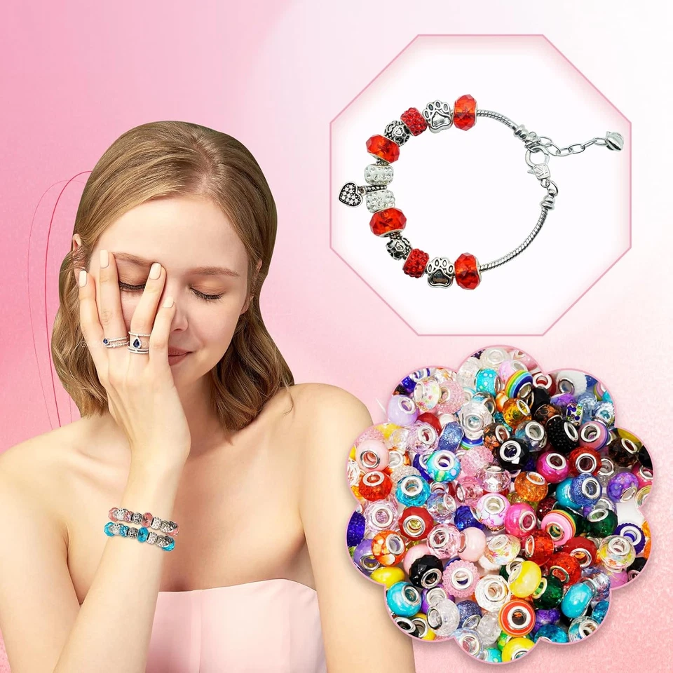 380Pcs европейские стразы бисер и 200шт лэмпворк прокладка бусина для браслетов Nec - Изображение 3 из 4