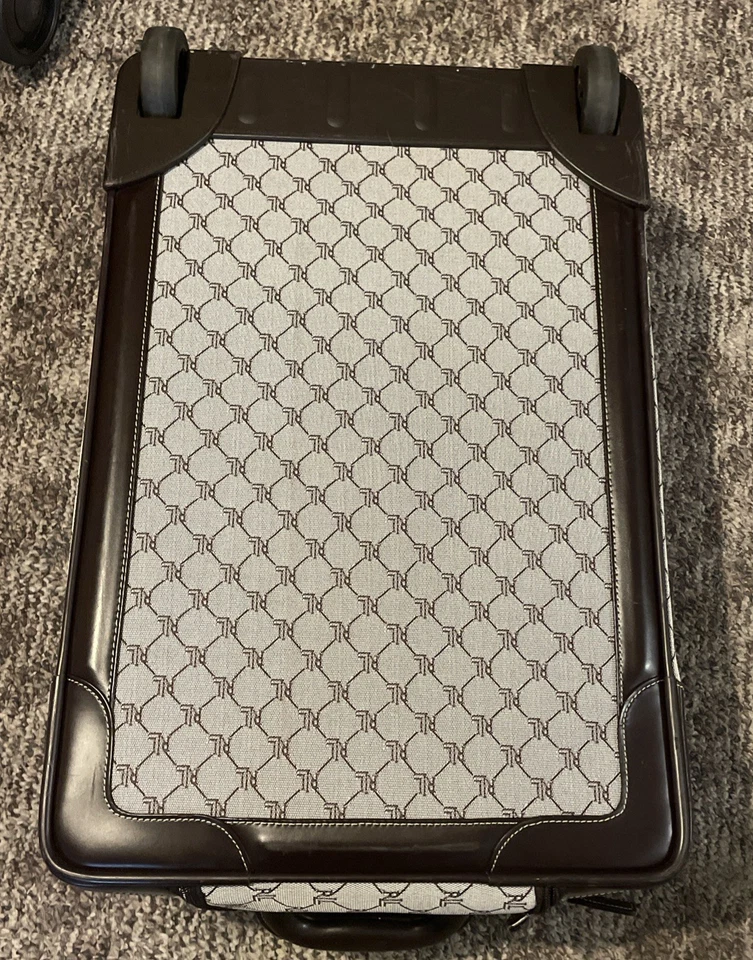 Equipaje de mano Ralph Lauren Jacquard monograma lona cuero marrón con ruedas Foto 3 de 4