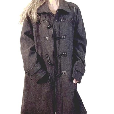 Y2K London Style Winter Coat Sz XXL Gray Oversized Toggle Buttons Punk Vintage