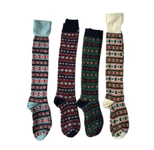 Vtg New 4 pair Retro Knee Socks Fair Isle Nordic Women Lot NOS Two Feet Ahead