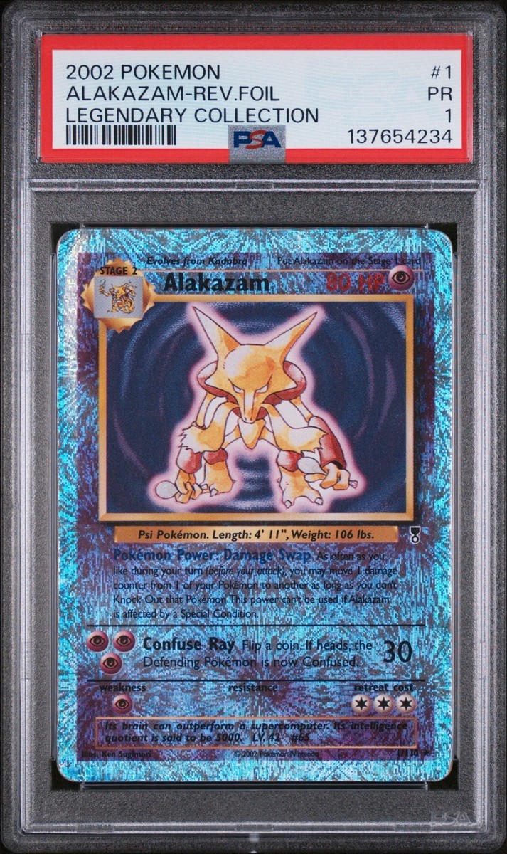 2002 POKEMON LEGENDARY COLLECTION #1 ALAKAZAM-REVERSE FOIL PSA 1