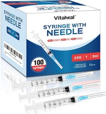 100 Pack 3ml Luer Lock Syringes with 23G 1" Needle Sterile Disposable Lab Steril