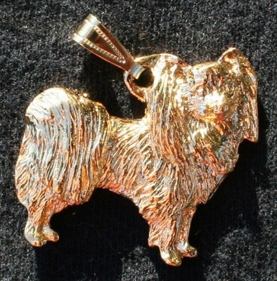 Papillon Dog 24K Gold Plated Pewter Pendant Jewelry USA Made