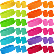 36 Pcs Neon Sweatbands Set for Kids 12 Headbands 24 Wristbands Bulk Sports Sweat