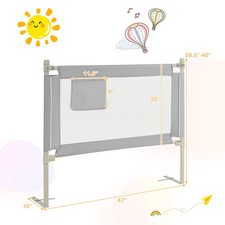 Toddler Bedrail with Side Pocket and 24 Adjustable Heights-Gray