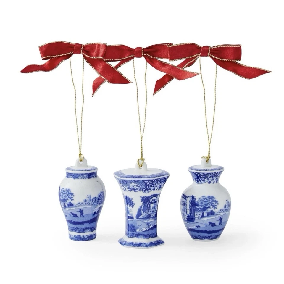 Spode Blue Italian Christmas Ornaments 3-Piece Urn & 3-Piece Tea Set New - Image 3 of 4