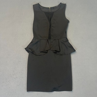 guess peplum dress Guess Womens Size Medium Black Peplum Mesh USA Bodycon Sheath Classic Mini  Dress