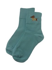 Dachshund Wiener Dog Embroidered Low Crew Socks Dusty Teal Blue One Size OS
