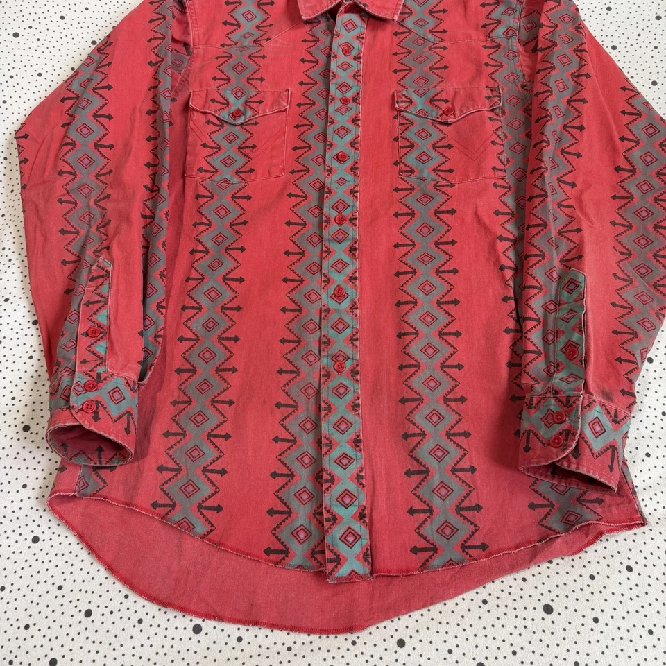 Camisa de Colección Años 90 Wrangler Brushpopper Para Hombres 15-34 Rojo Azteca Perla Occidental A Presión Foto 3 de 4