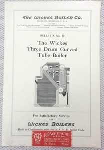 1920s WICKES BOILER CO Three Drum Curved Tube Boiler Manual, Michigan Vintage