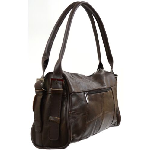 Damen Echtleder Handtasche Schultertasche Hellbraun Schwarz Rehkitz - Bild 3 von 13