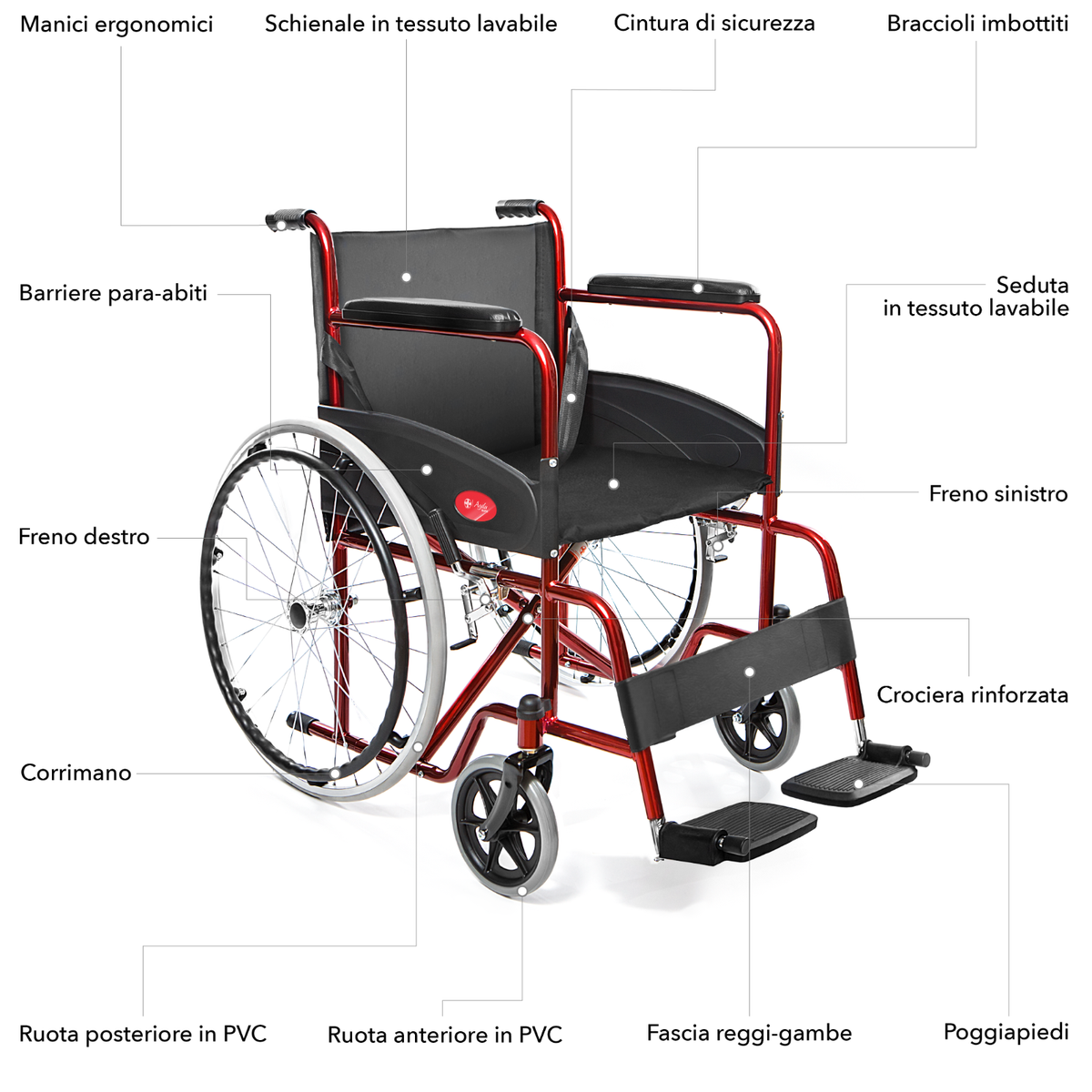 Sedia a Rotelle pieghevole ad autospinta carrozzina per disabili