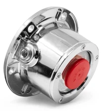 CHR3434024 Chrome 6 Hole Steer Axle Hub Cap With Side Fill Plug