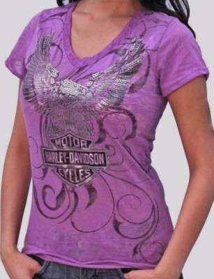 M nwt Woman's HARLEY DAVIDSON *Midnight Bird* Foil Burnout Top Shirt