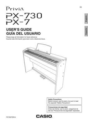 Users Guide & Instructions Casio Privia Digital Keyboard -Model PX-7 & PX-730