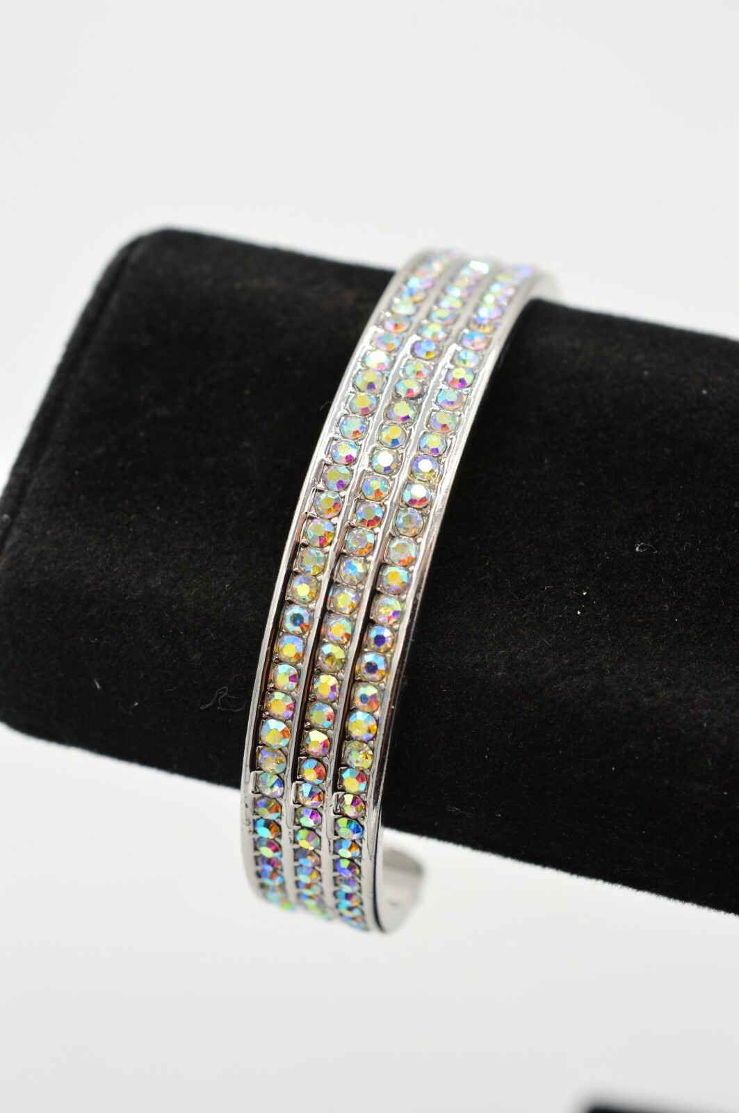 Statement Cuff Bangle Bracelet Silver Sparkling R… - image 4