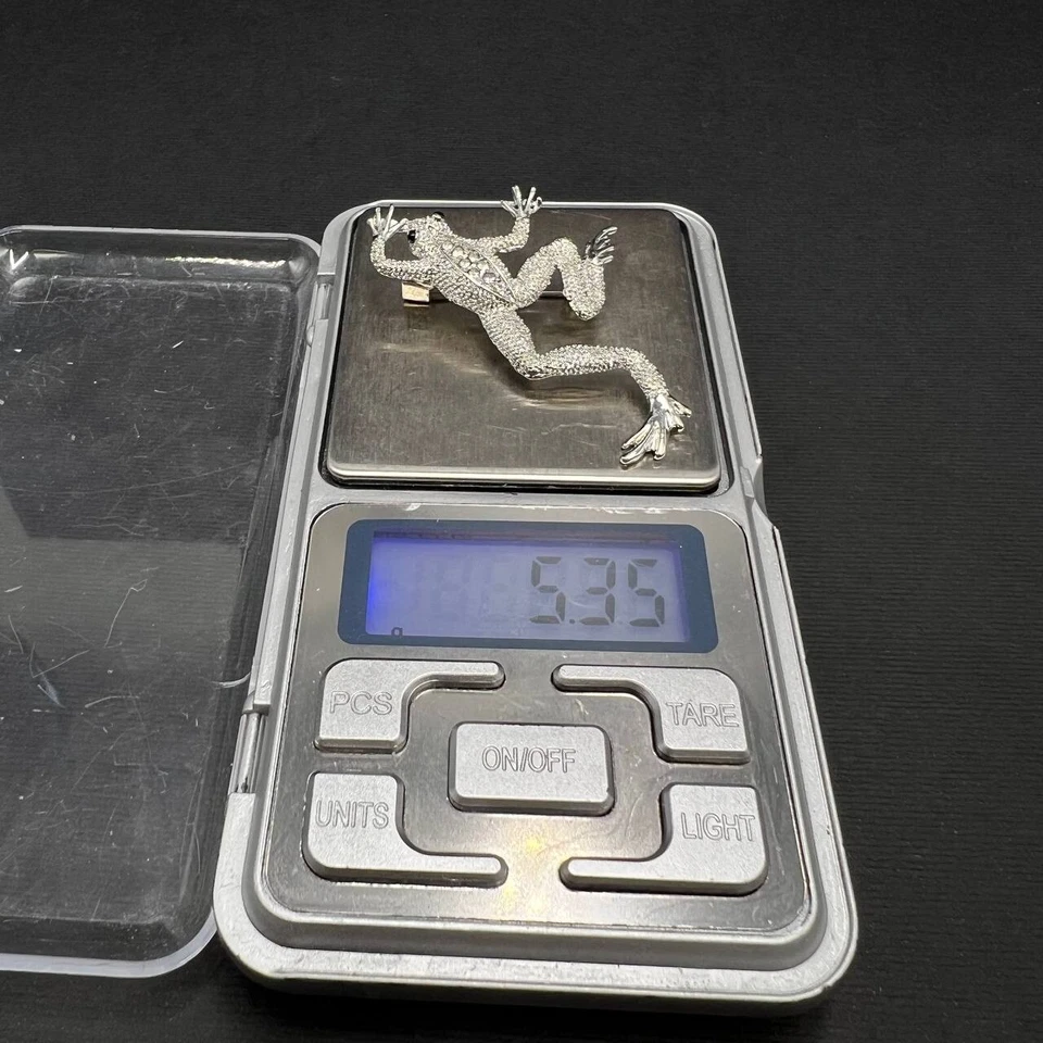 Broche Rana Vintage | Prendedor Cristal Tono Plateado | Joyería Animal Naturaleza Regalo para H Foto 4 de 4