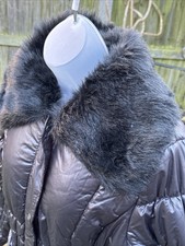 Per Una Faux Fur Collar Stitch Seams Water Repellent Coat Zip Pockets Belt Sz 16