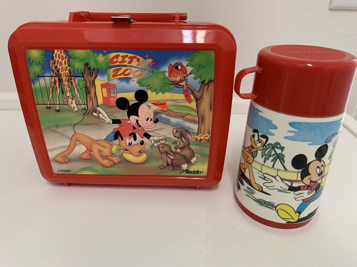 Vintage Mickey Mouse Disney City Zoo Thermos & Lunch Box Aladdin