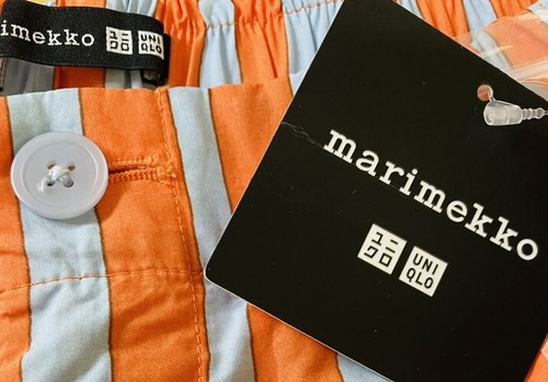 Marimekko Uniqlo Womens Orange Blue Striped Cotton Shorts XS UK 6-8 EU 34-36 NEW - Picture 9 of 10