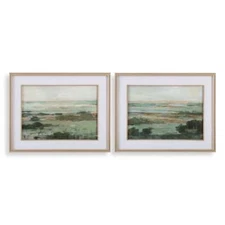 PAIR OF LARGE 37" WARM VALLEY FRAMED PRINTS UNDER GLASS WALL ART UTTERMOST 32385