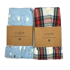 J Crew Boxers Men's Medium 2 Pair Snowman & Red Ivory Plaid Boxer Shorts