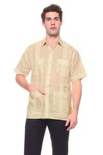 Mens Champagne Guayabera Shirt MC-1329- Mojito 100 Linen with 4 Pockets S - 2XL