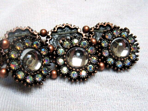 Vintage Copper Stretch Bracelet 1” Jelly Belly, Aurora Rhinestones Button Beads - Picture 10 of 11