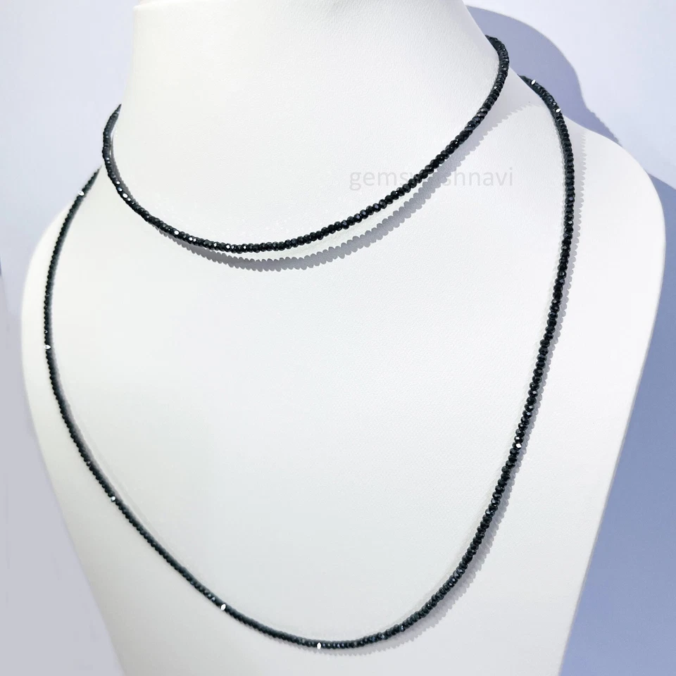 COLLAR DIAMANTE NEGRO 2mm Jet Negro-Redondo Facetado 32 pulgadas Certificado Foto 3 de 4