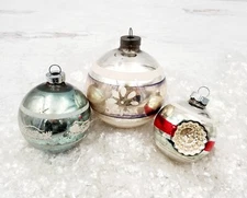 Vintage Shiny Brite Striped Blue & Pink Stenciled Ball Mercury Glass Ornament