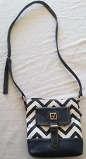 Stone Mountain White Navy Chevron Printed Small leather Cross Body Nwt $169
