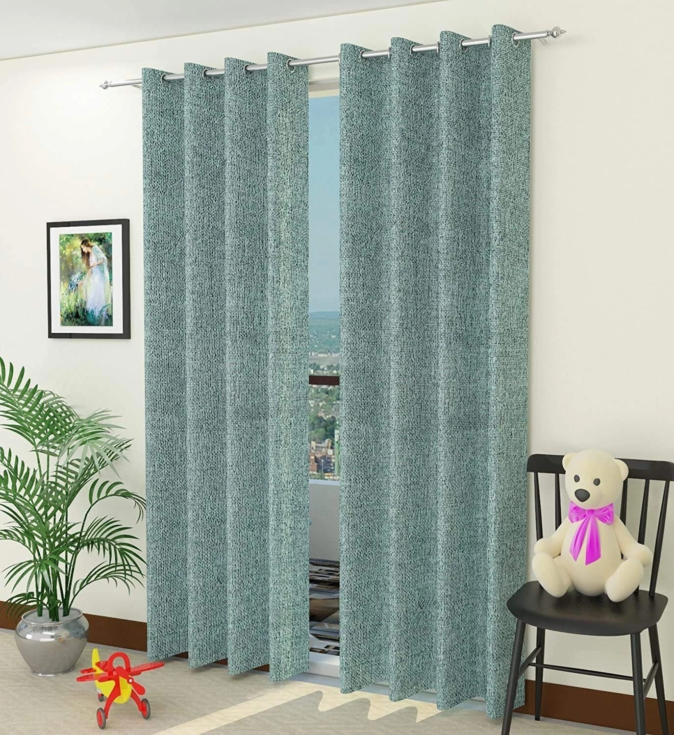 Paquete De 2 Piezas Yute Cortinas para Puerta 2.7m Largo con Ojal Anillo Verde
Opens in a new window
