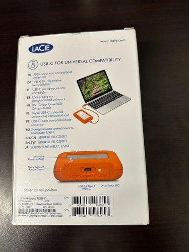 LaCie Rugged 5TB External USB-C USB 3.2 Gen 1 Portable Hard Drive Orange/Silver - Picture 2 of 3