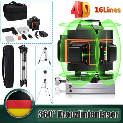 4D Laser Level 16 Line Grün Licht Linien 360°Selbstnivellierend Kreuzlinienlaser