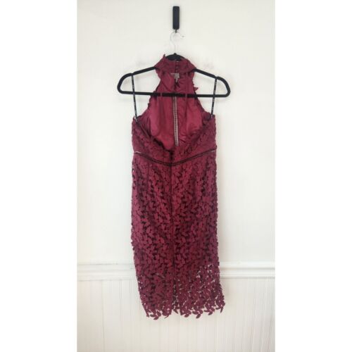 Bardot Gemma Lace Halter Dress Floral Crochet Cocktail Sheath Burgundy Red 10 - Picture 4 of 9