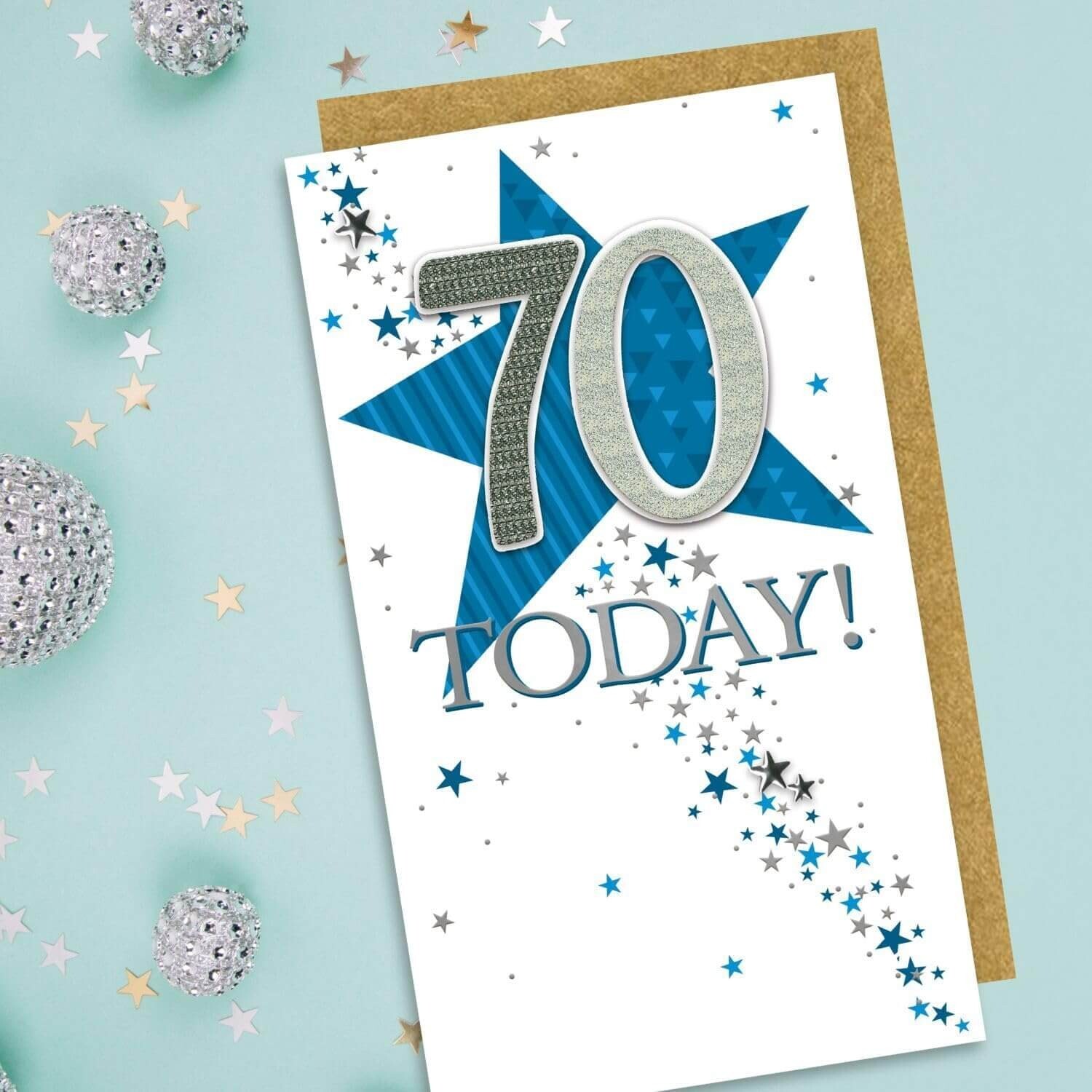 70th Birthday Card Seventy 70 Star - Stylish Embellished Design Greeting Card