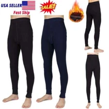 Mens Fleece Lined 100% Cotton Thermal Long Johns Bottom Underwear Pants Winter