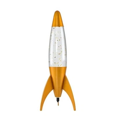 MINISUN Large Novelty Retro Sensory Motion Rocket Glitter Lamp in a Gold Finish - 50cm