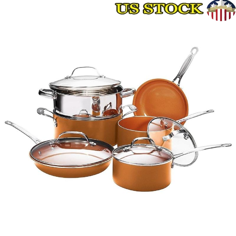 10 Piece Nonstick Cookware Set Ceramic Diamond Coated Kitchen Pots Pans New