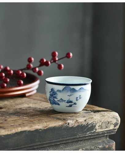 110ml Chinese Ceramic Teacup Large Capacity Exquisite Hand Painted Lotus - Picture 3 of 5