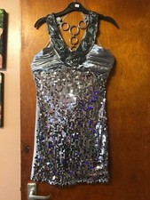 silver sequin halter neck dress with rose detail