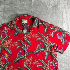 Paradise Found Hawaiian Shirt Parrot Palm Tree Print Button Up Shirt XXL